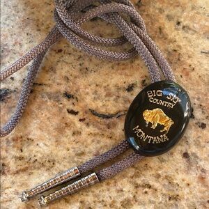 Vintage Big Sky Country Montana Bolo Tie - Black and Gold Buffalo